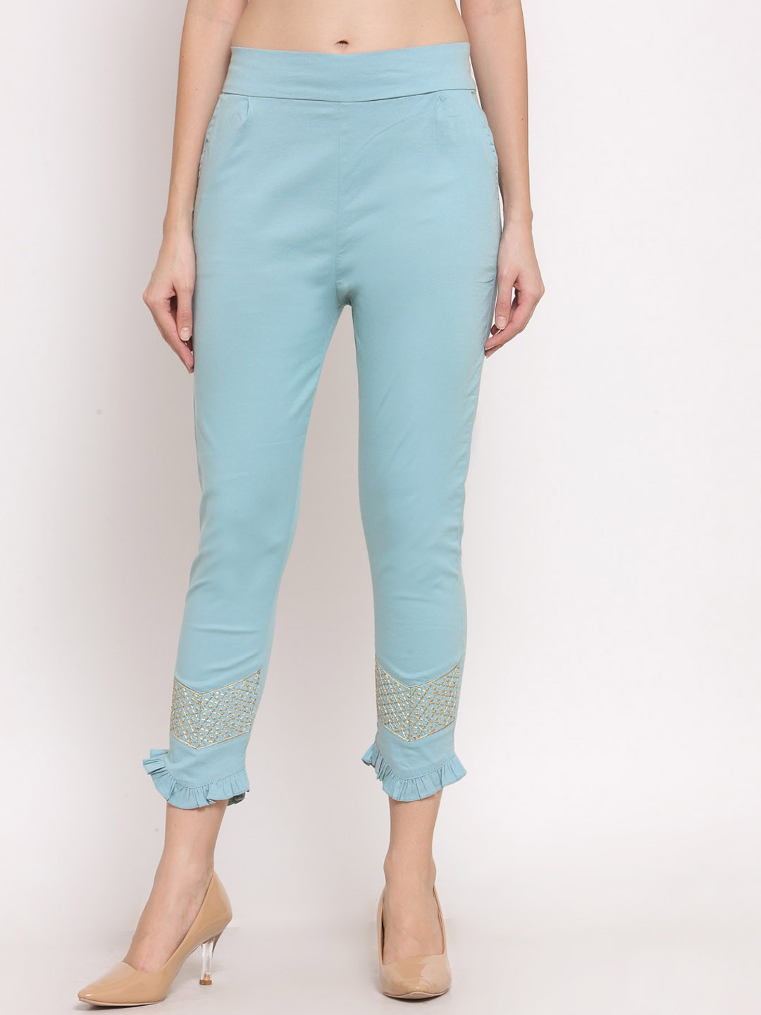 KLOTTHE Women Blue Smart Slim Fit Trousers