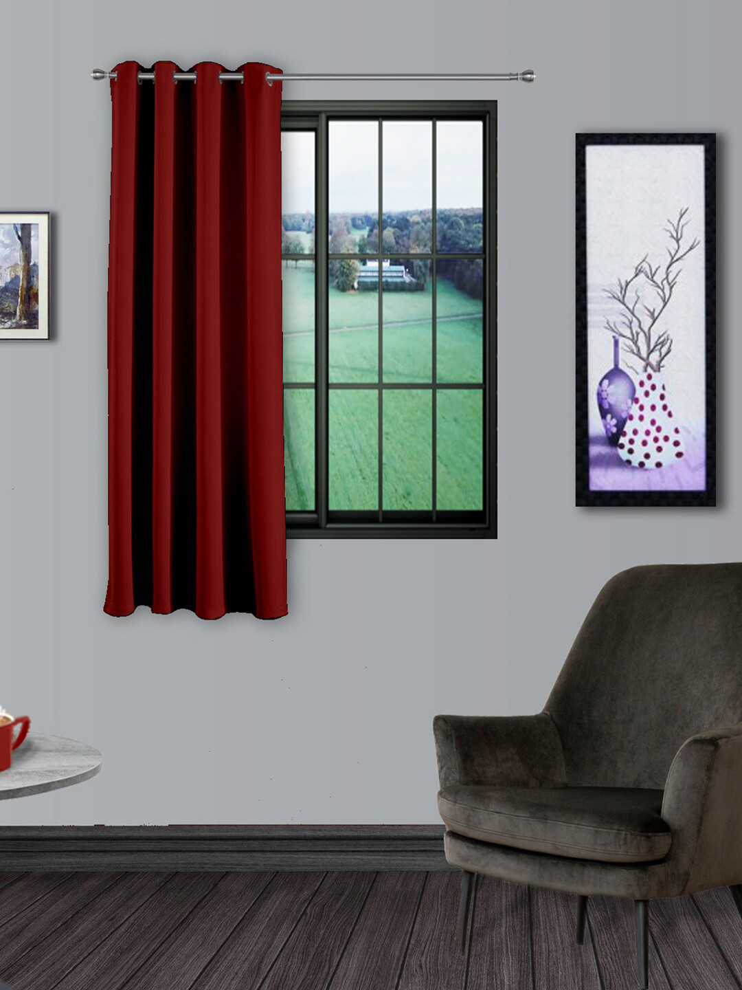 Divine Casa Red Single Solid Super Satin 260 GSM Black Out Window Curtain
