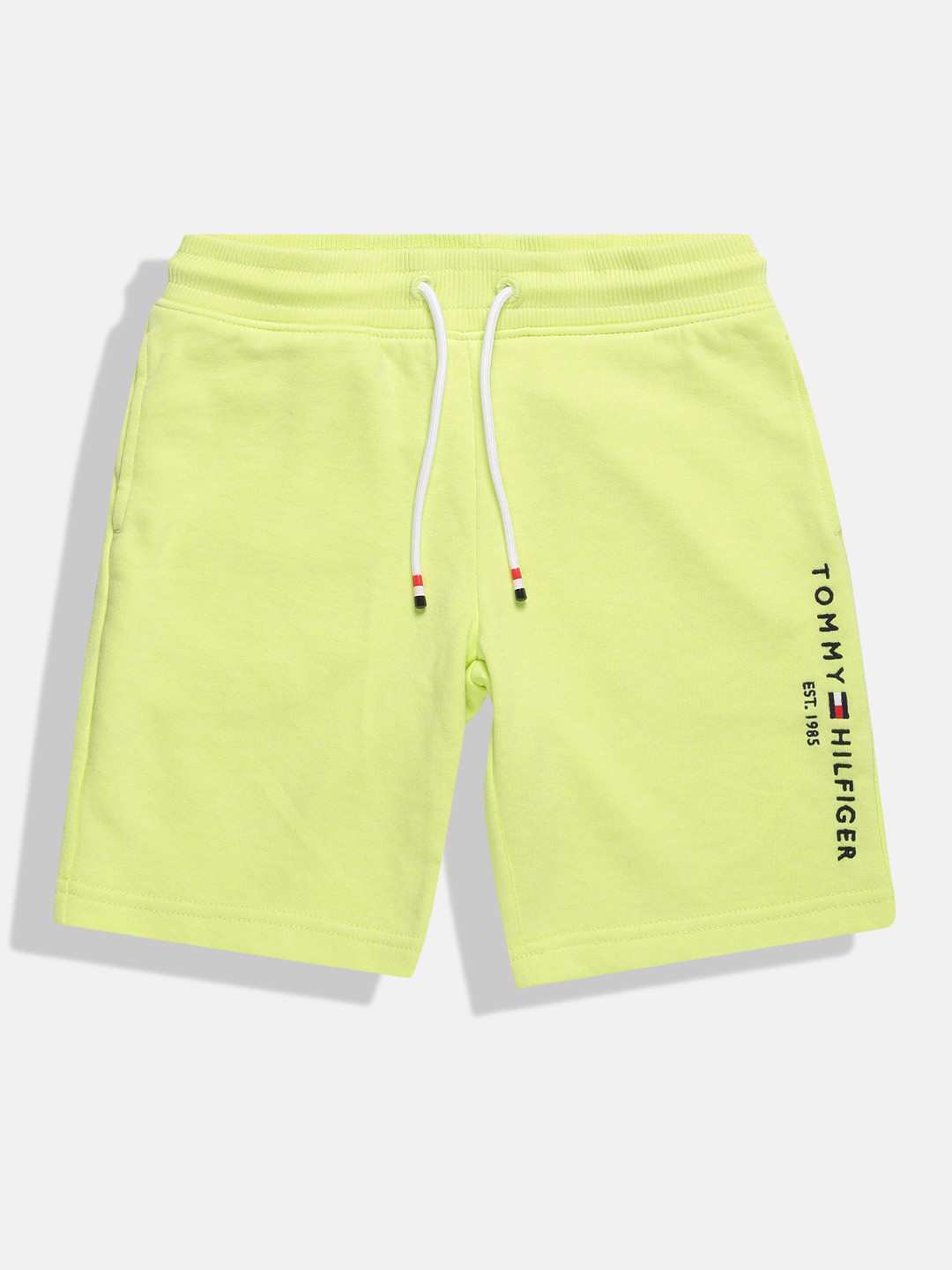 Tommy Hilfiger Boys Fluorescent Green Brand Logo Printed Organic Cotton Shorts
