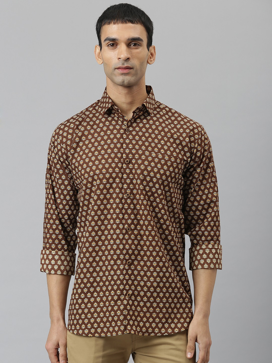 MILLENNIAL MEN Brown Comfort Printed Casual Shirt