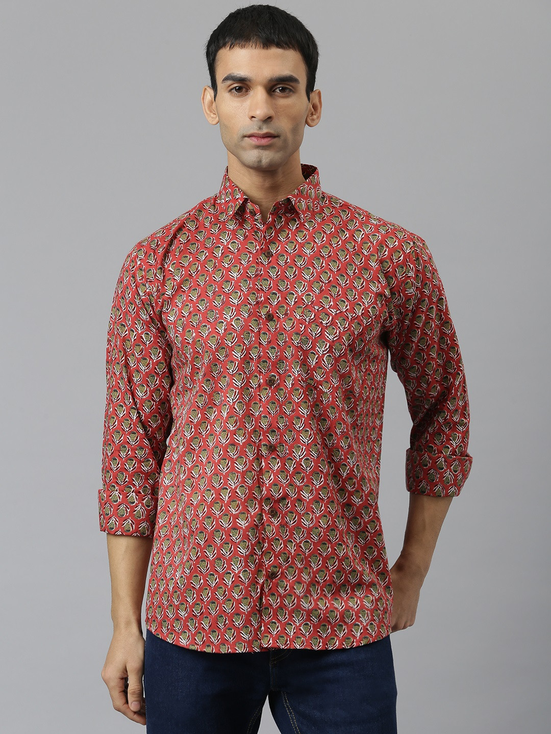 MILLENNIAL MEN Pink Comfort Printed Casual Shirt