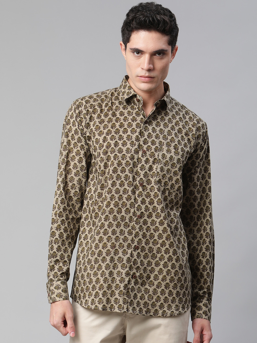 MILLENNIAL MEN Grey Comfort Printed Casual Shirt