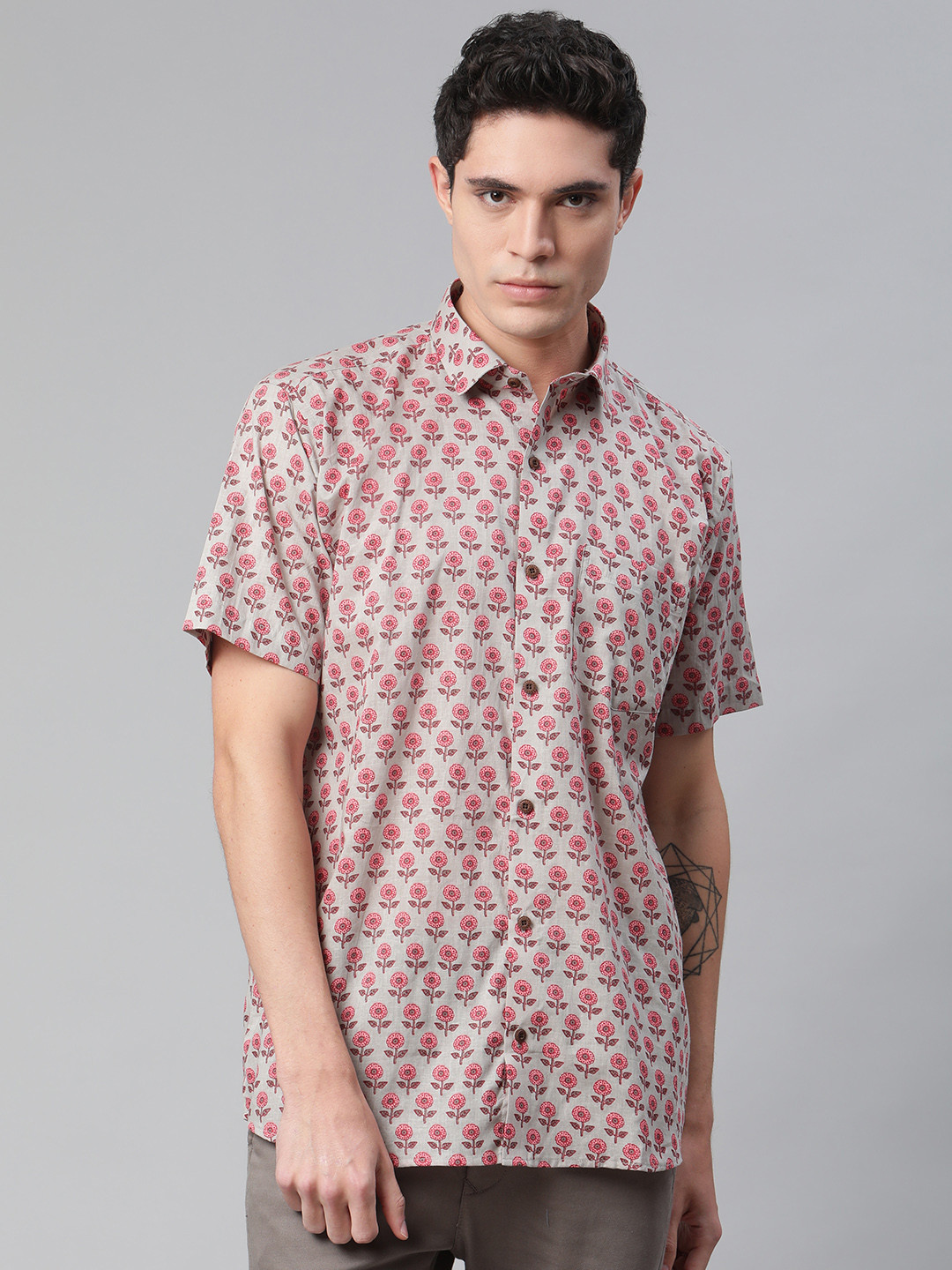 MILLENNIAL MEN Grey Comfort Printed Casual Shirt