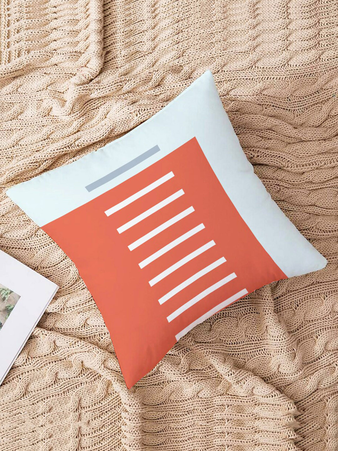 STITCHNEST Red & White Cotton Canvas Cushion Cover