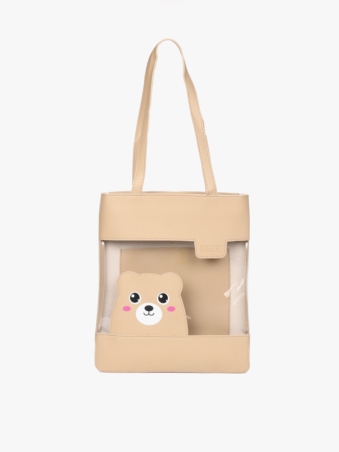 POKORY Beige & Transparent Suede Shopper Tote Bag