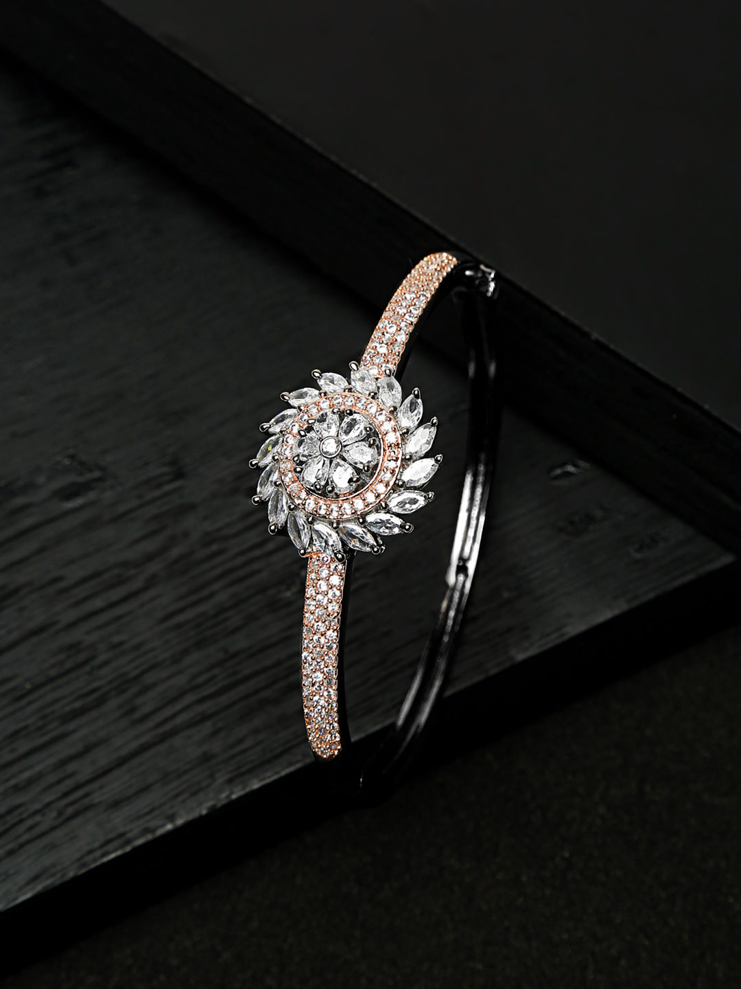 Yellow Chimes Women Silver & Gold-Toned American Diamond Rhodium-Plated Bracelet