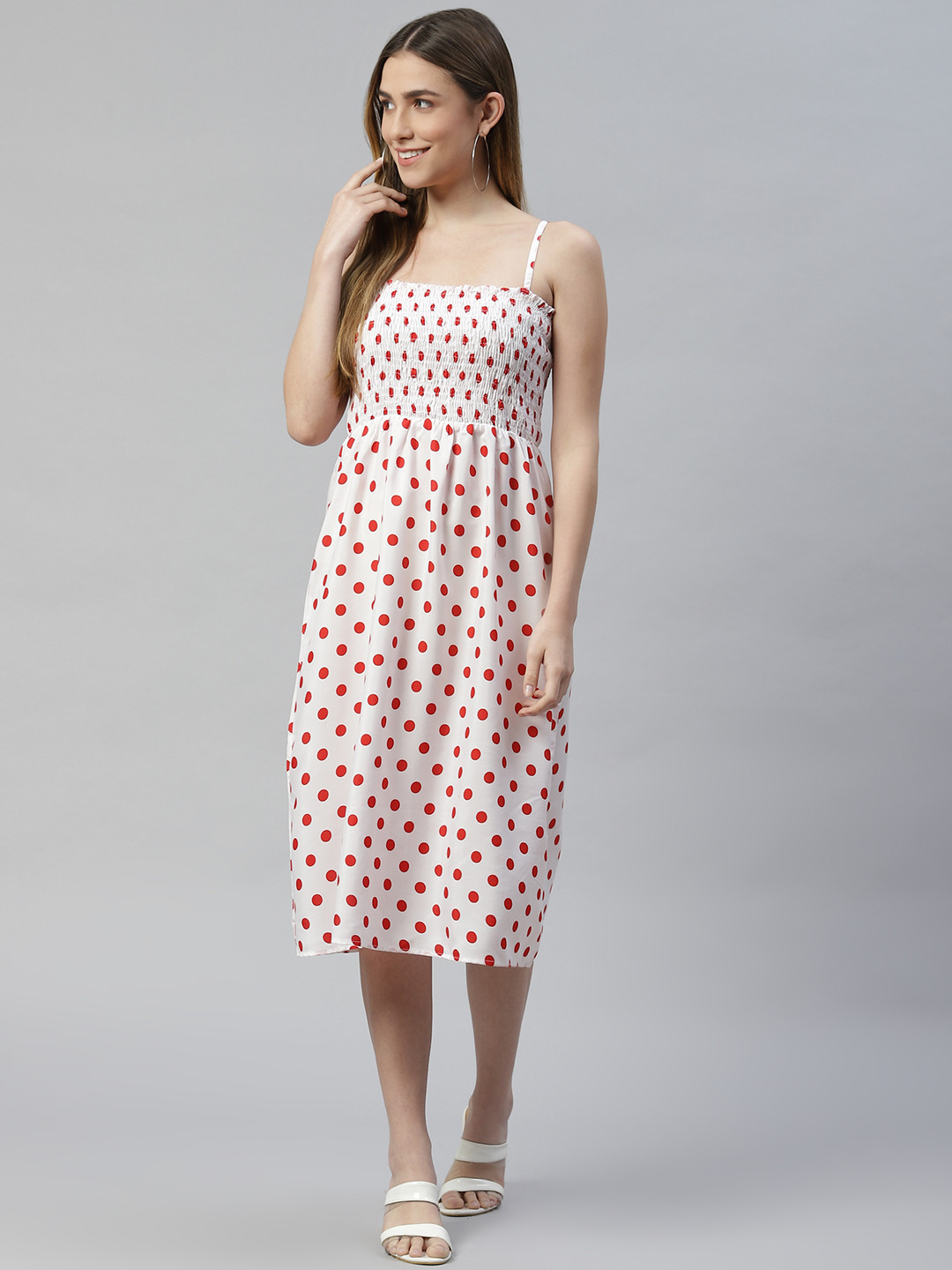 VARUSHKA White & Red Crepe Midi Dress