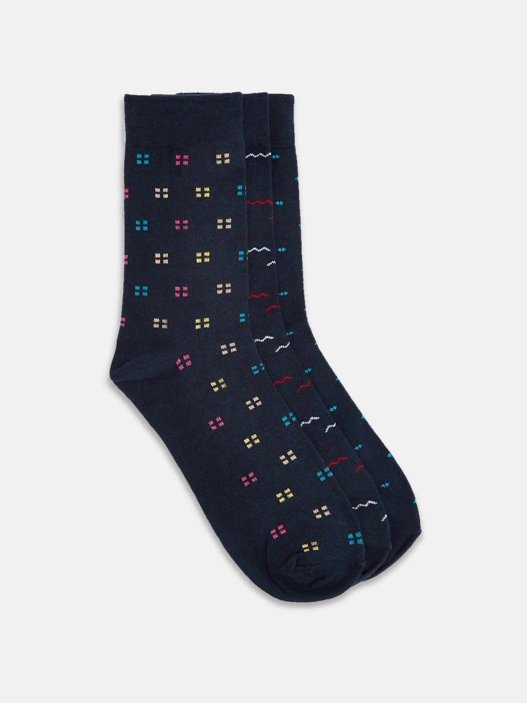 RICHARD PARKER by Pantaloons Men Pack Of 3 Navy Blue Patterned Ankle-Length Socks