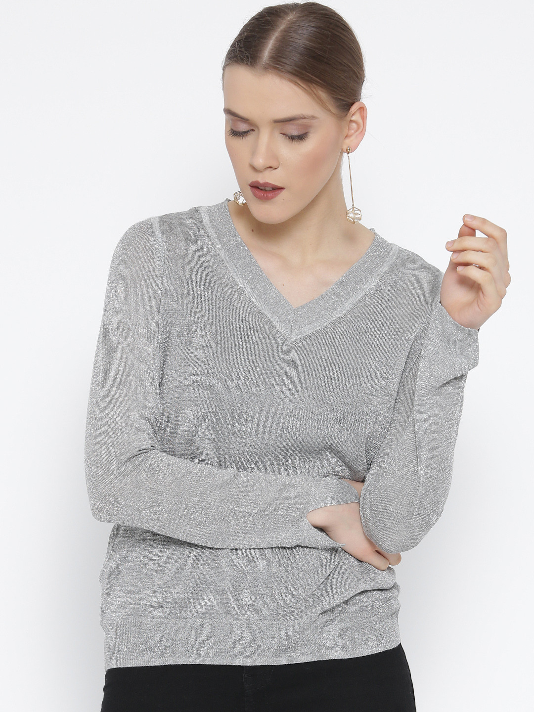 Buy MANGO Women Grey Shimmer Detail Sweater - Sweaters for Women 1671213 |  Myntra