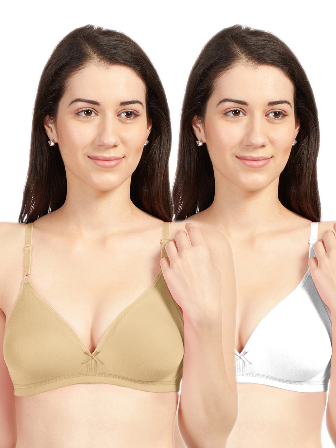Sonari Pack Of 2 Nude-Coloured & White Cotton Blend Everyday Bras omanianudewhite30B