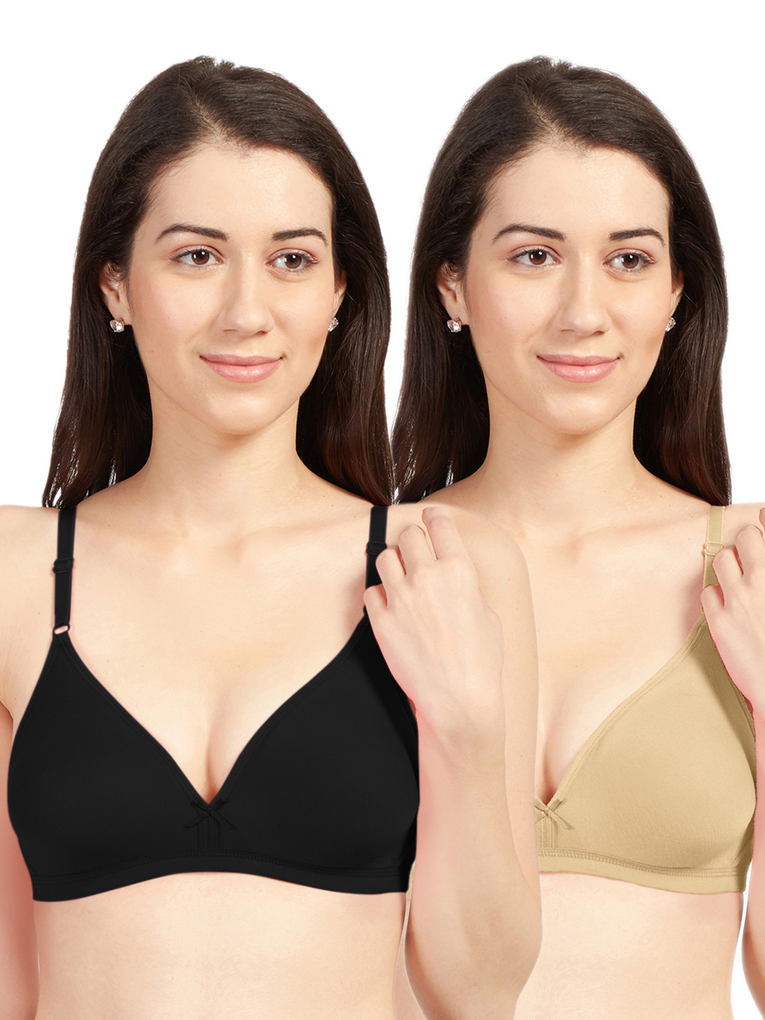 Sonari Pack Of 2 Black & Beige Cotton Blend Everyday Bras omaniablacknude30B