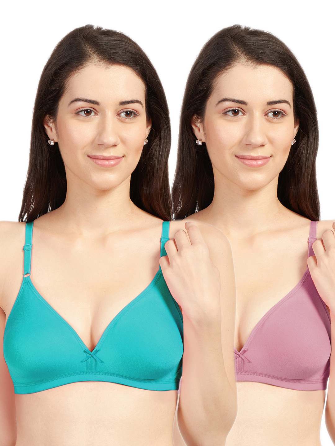 Sonari Pack Of 2 Green & Pink Cotton Blend Everyday Bras omaniagreenrose30B