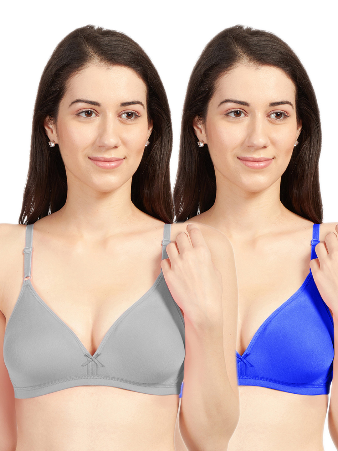 Sonari Pack Of 2 Grey & Blue Cotton Blend Everyday Bras omaniagreyrblue30B