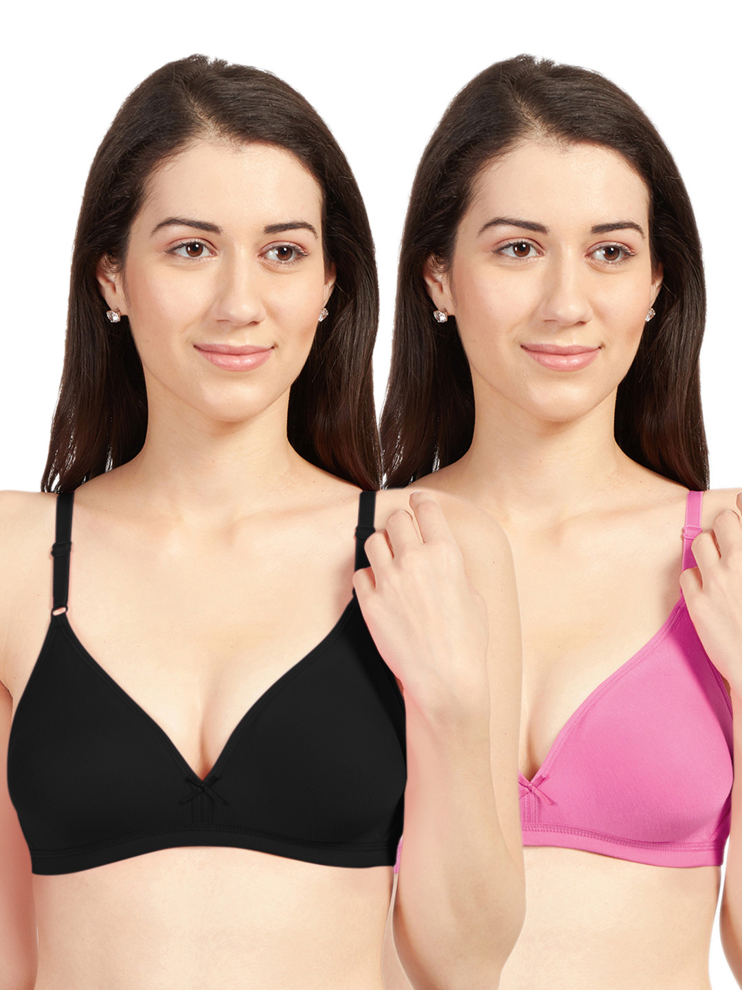 Sonari Pack Of 2 Black & Pink Cotton Blend Everyday Bras omaniablackfushia30B