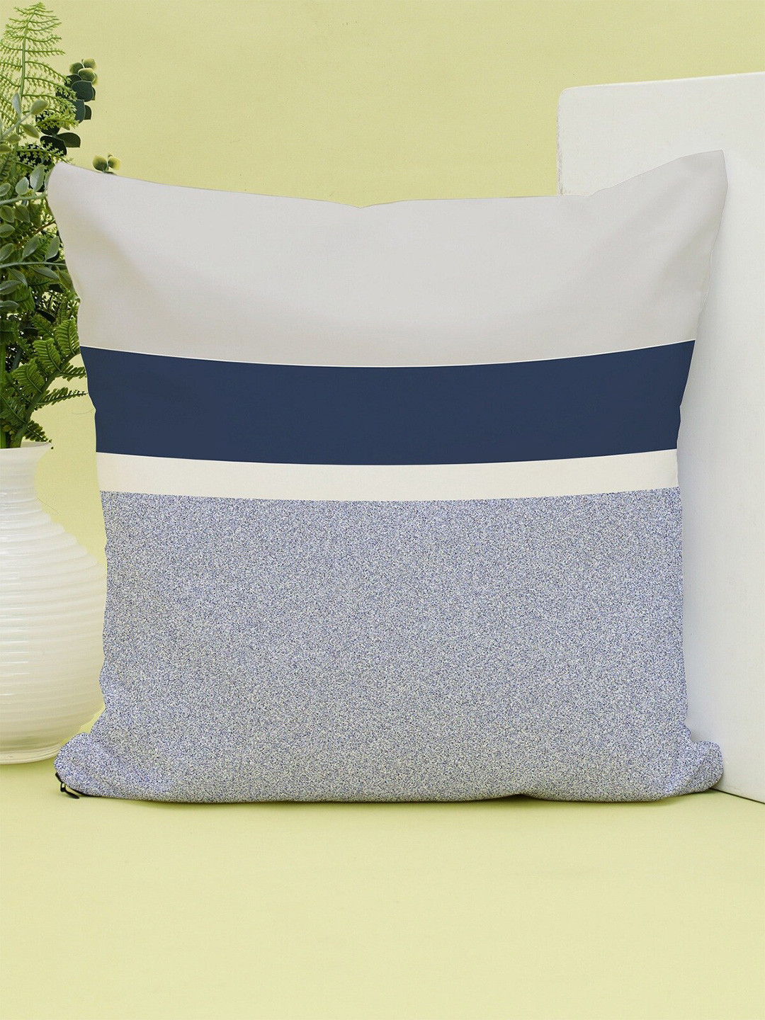 STITCHNEST Set of 1 Blue & Grey Colourblocked 24'' x 24'' Cushion Cover