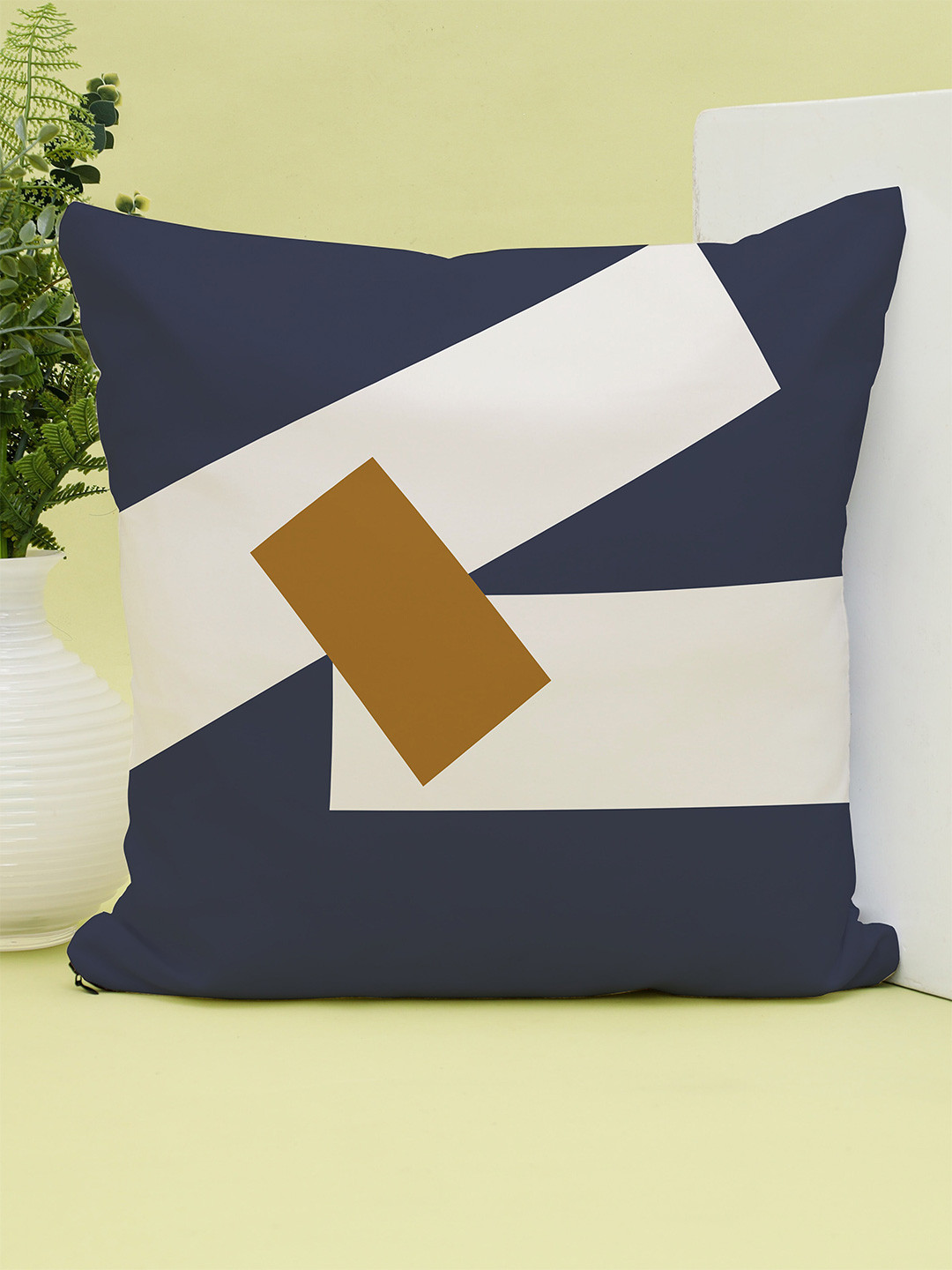 STITCHNEST Blue & White Cotton Canvas Cushion Cover