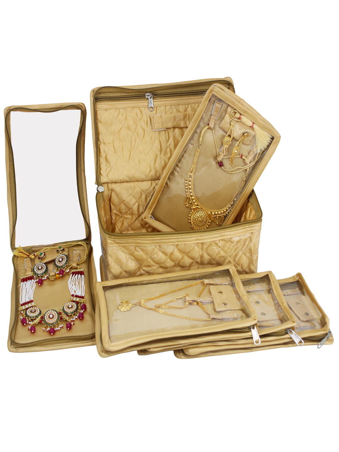 atorakushon Gold-Toned Solid Jewellery Organiser With 5 Pocket Pouches