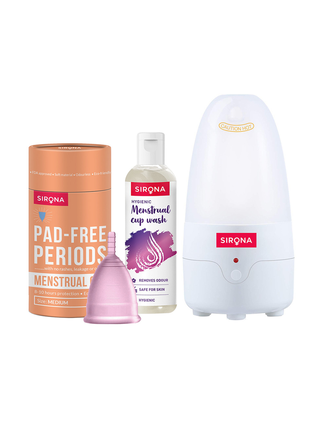 Sirona Purple Menstrual Cup with Menstrual Cup Sterilizer & Menstrual Cup Wash 100 Ml