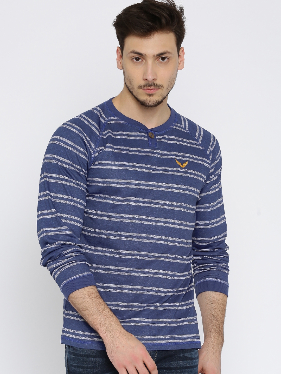 Buy URBAN EAGLE By Pantaloons Grey Melange & Blue Tropical Print T Shirt -  Tshirts for Men 1260982