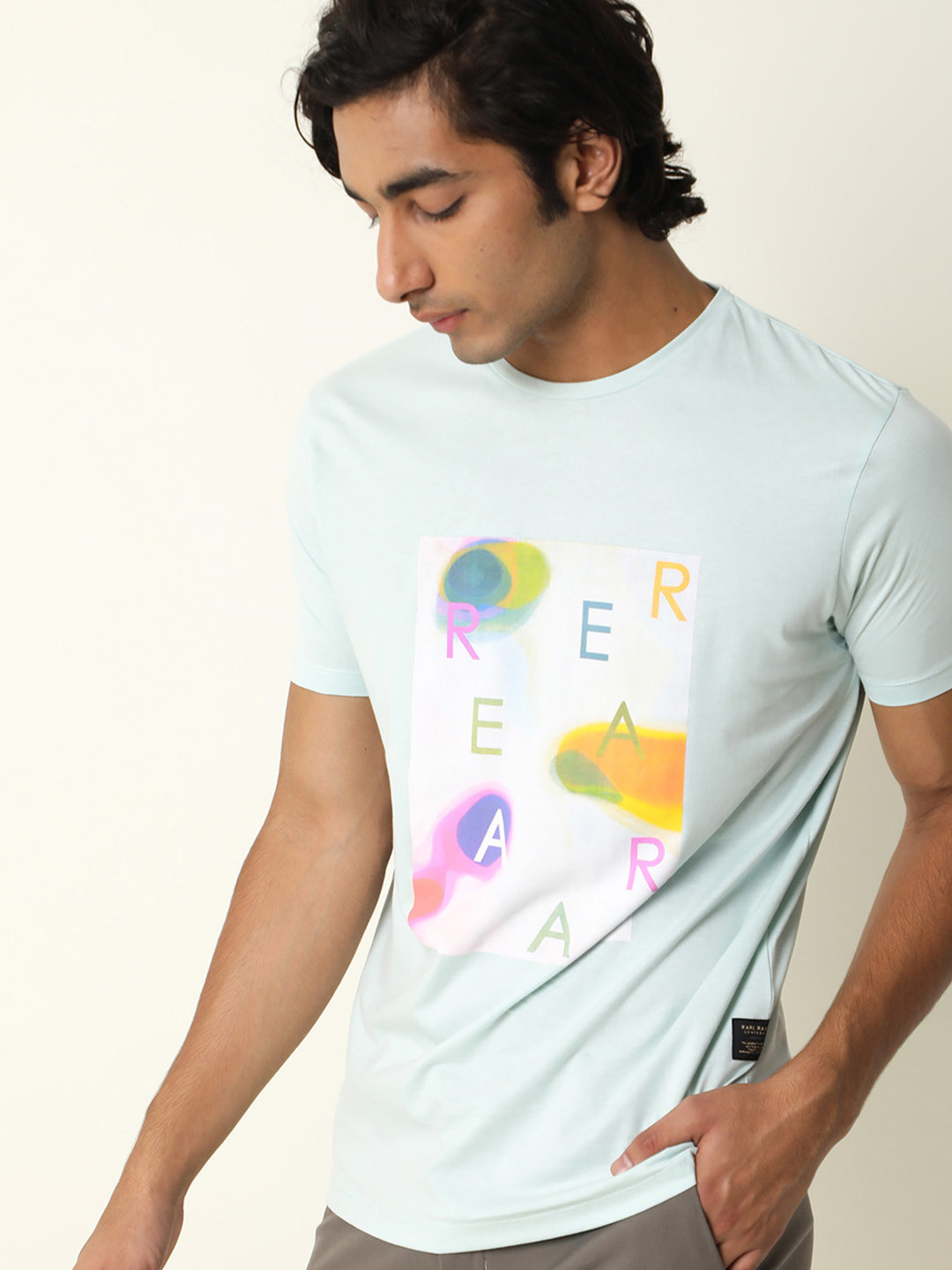 RARE RABBIT Men Monc Printed Pure Cotton Slim Fit T-Shirt