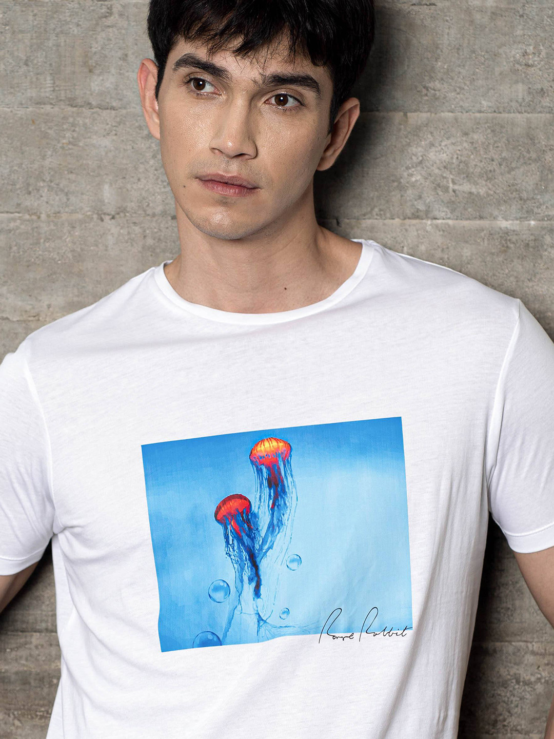 RARE RABBIT Men Brad Graphic Printed Pure Cotton Slim Fit T-Shirt