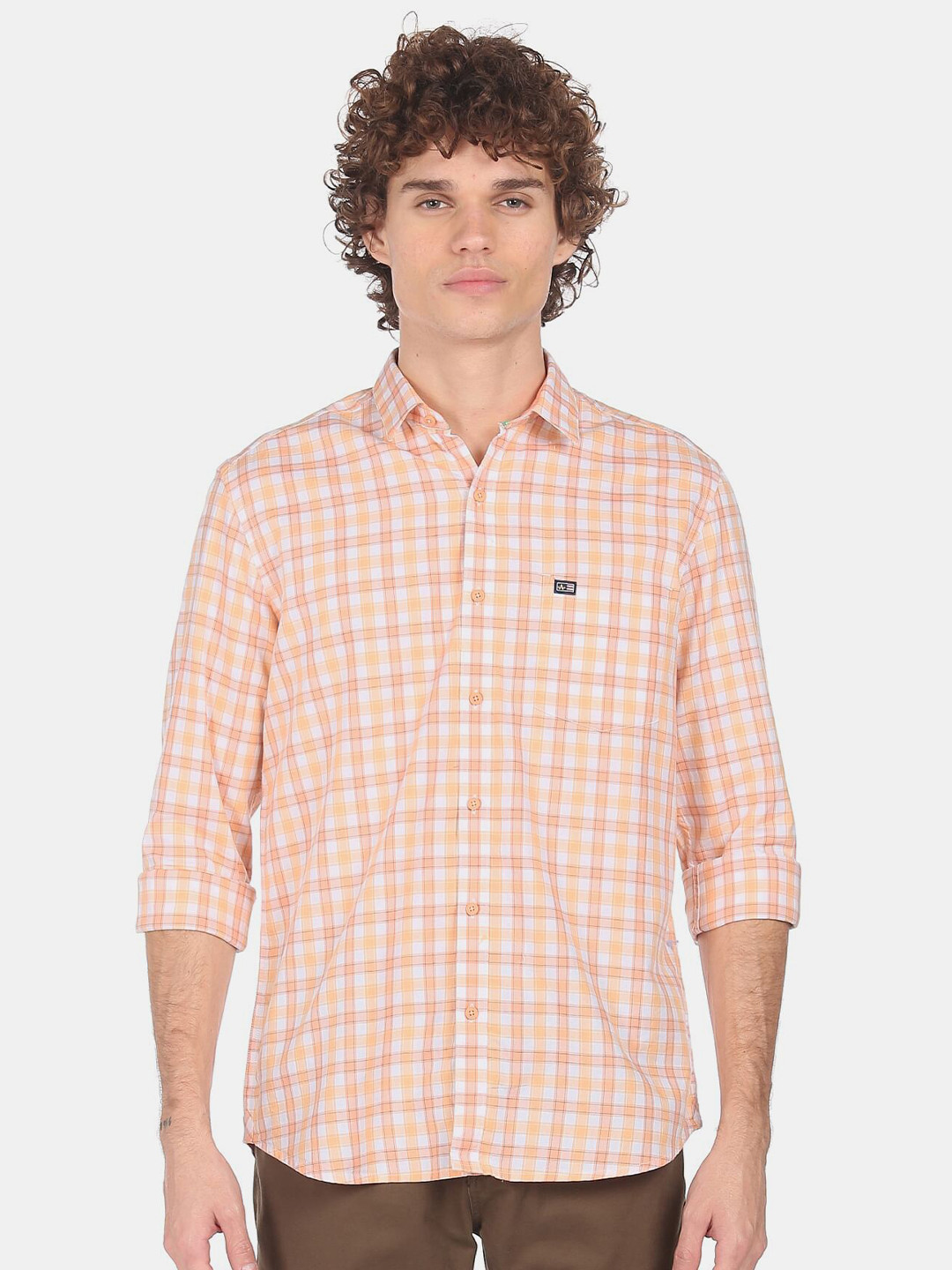Arrow Sport Men Orange Checked Casual Shirt