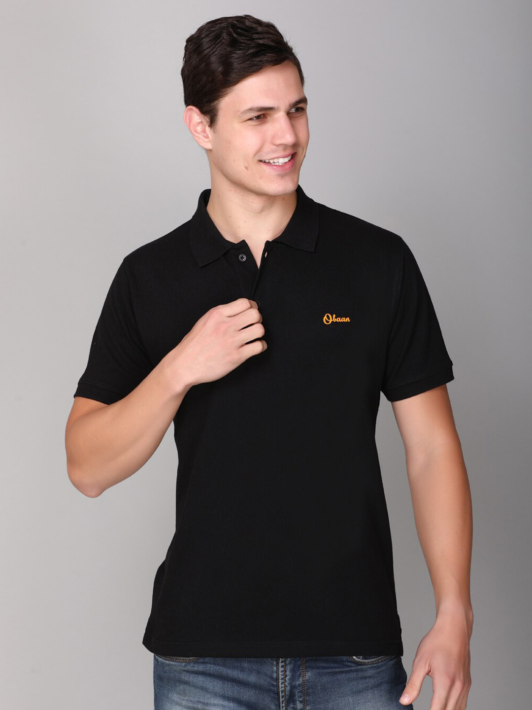 Obaan Men Black Polo Collar T-shirt