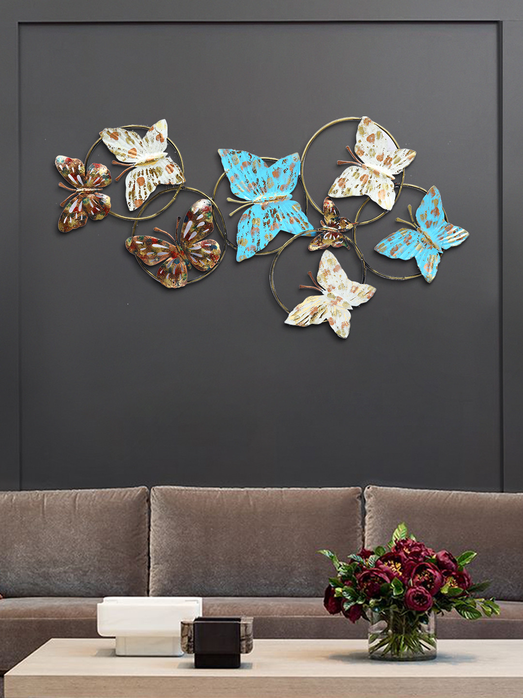 Aapno Rajasthan Coloured Butterfly Metal Glossy Hanging Hall Wall Hangings-26In