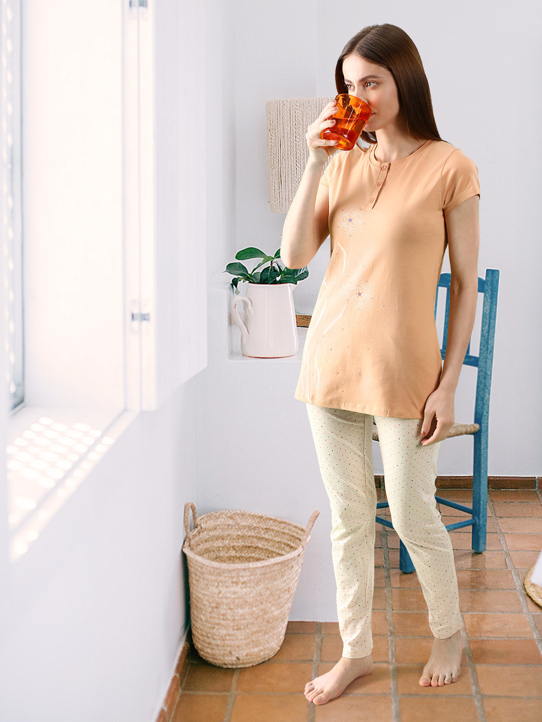 Sweet Dreams Women Beige Printed Night suit
