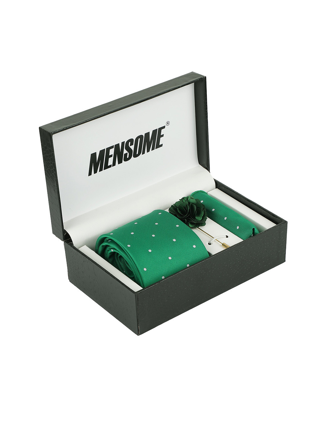MENSOME Men Green & White Polka Dotted Accessory Gift Set