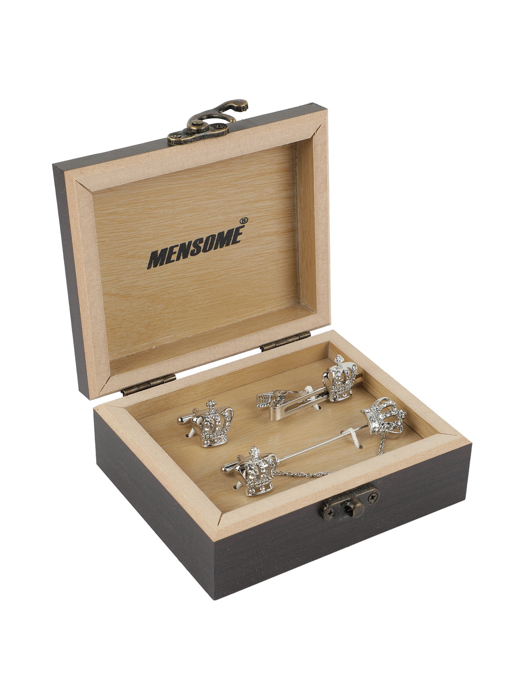 MENSOME Men Silver-Toned White Stone-Studded Patterned Accessory Gift Set