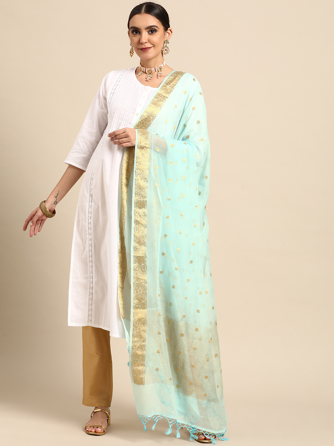 Banarasi Style Blue Woven Design Pure Silk Dupatta with Zari