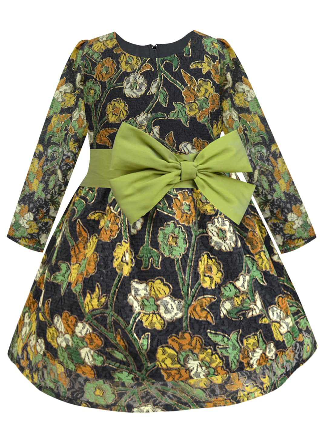 A T U N Black & Green Floral Lace Dress