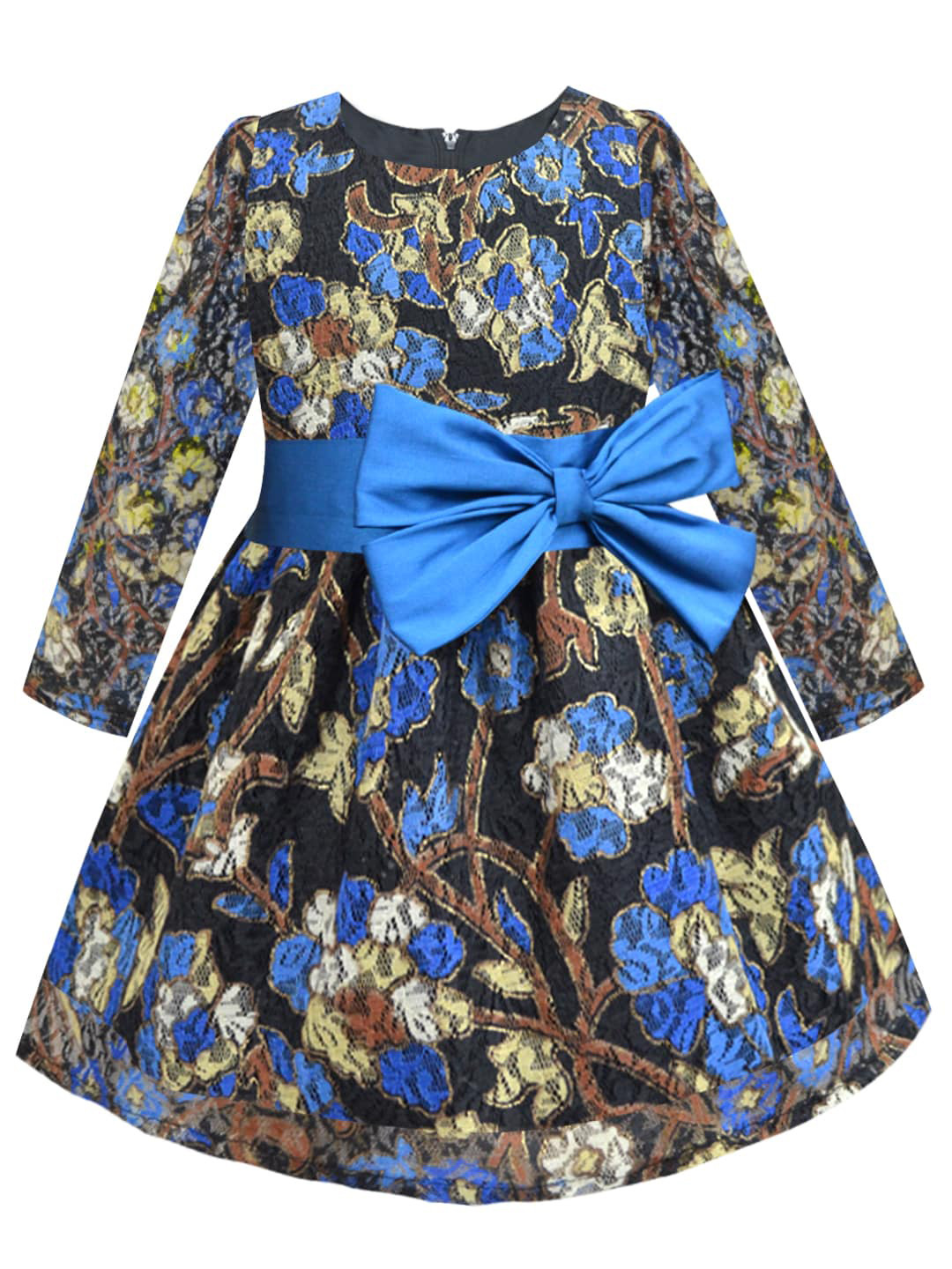 A T U N Black & Blue Floral Lace Dress