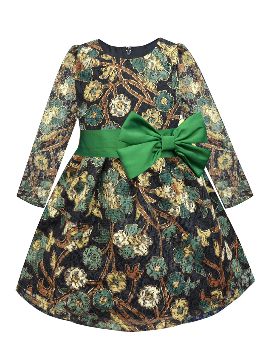 A T U N Black Floral Lace Dress with Bow