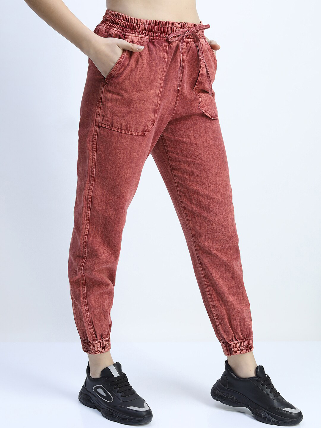 Tokyo Talkies Women Rust Jogger Jeans