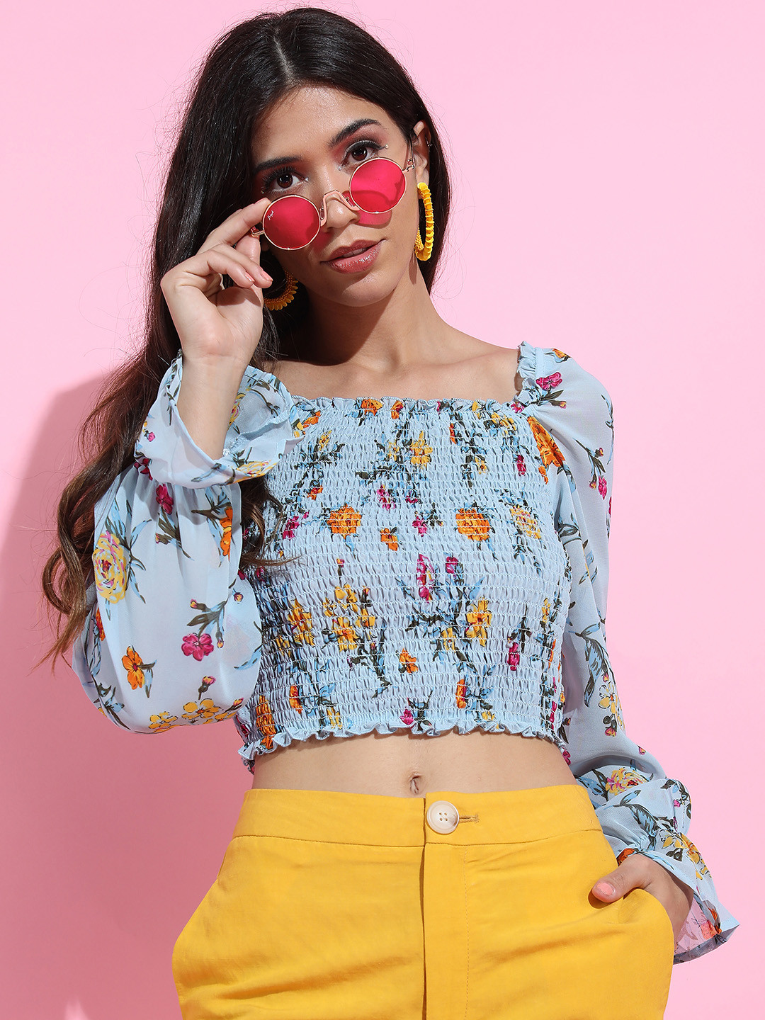 Tokyo Talkies Blue Floral Print Top