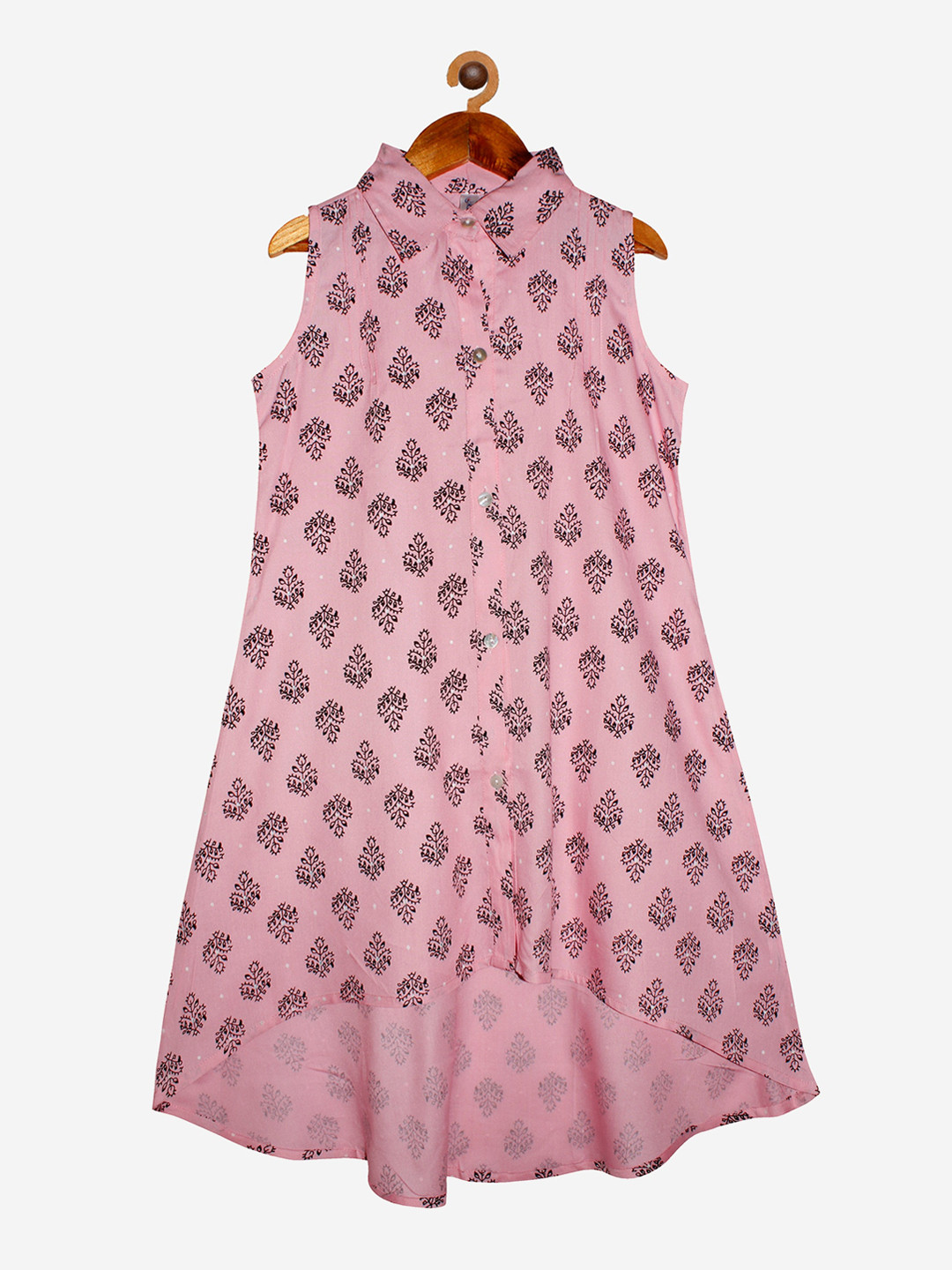 KiddoPanti Girls Peach-Coloured Ethnic Motifs Embroidered Cold-Shoulder Sleeves Gotta Patti Kurta