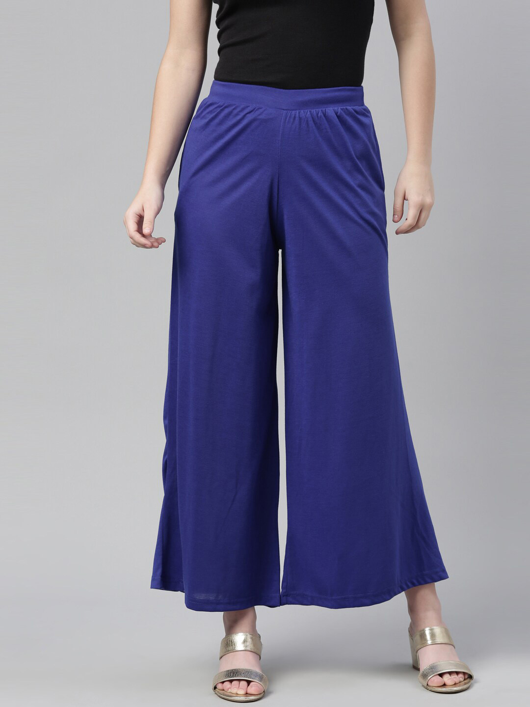 Souchii Women Navy Blue Knitted Ethnic Palazzos