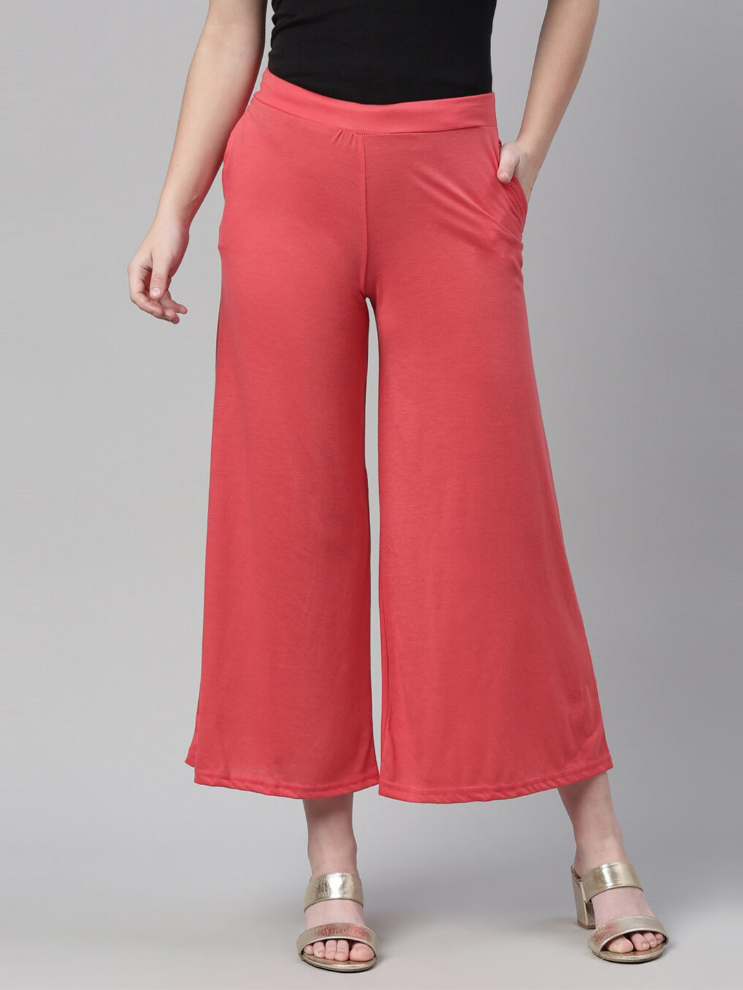 Souchii Women Peach-Coloured Knitted Palazzos