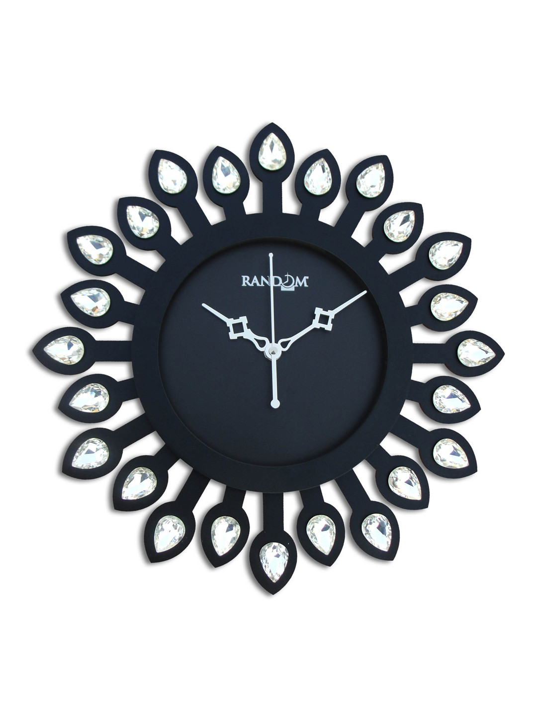 RANDOM Leaf Black Wood Large Display Floral Battery Analogue Wall Clock