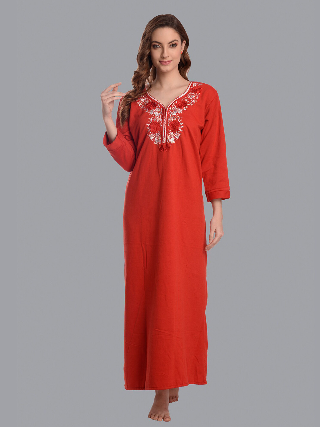CIERGE Red Embroidered Maxi Nightdress