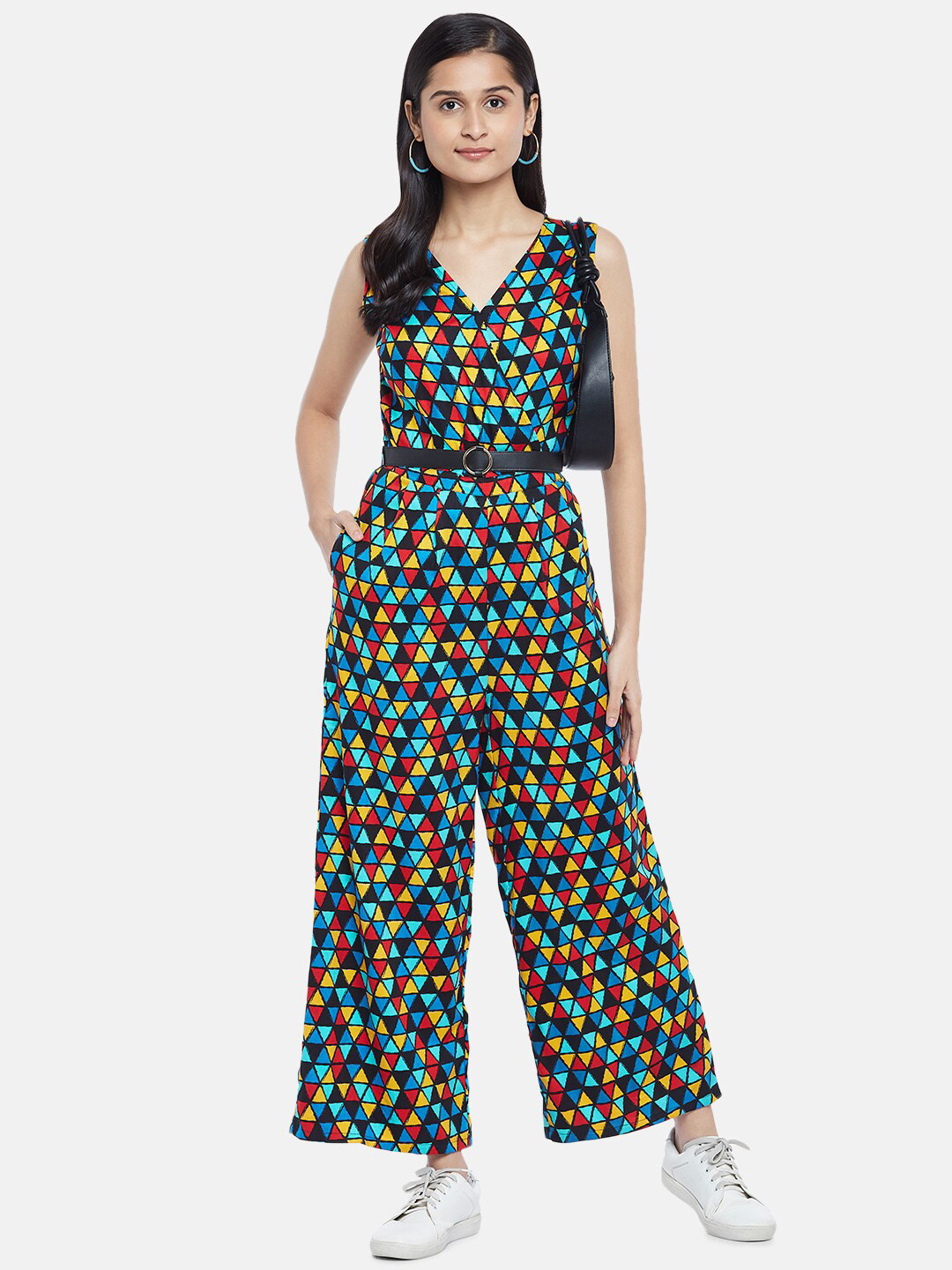 People Black & Blue Printed Basic Jumpsuit