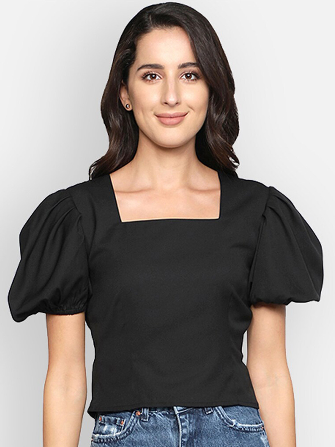 BLANC9 Woman Black Square Neckline Top