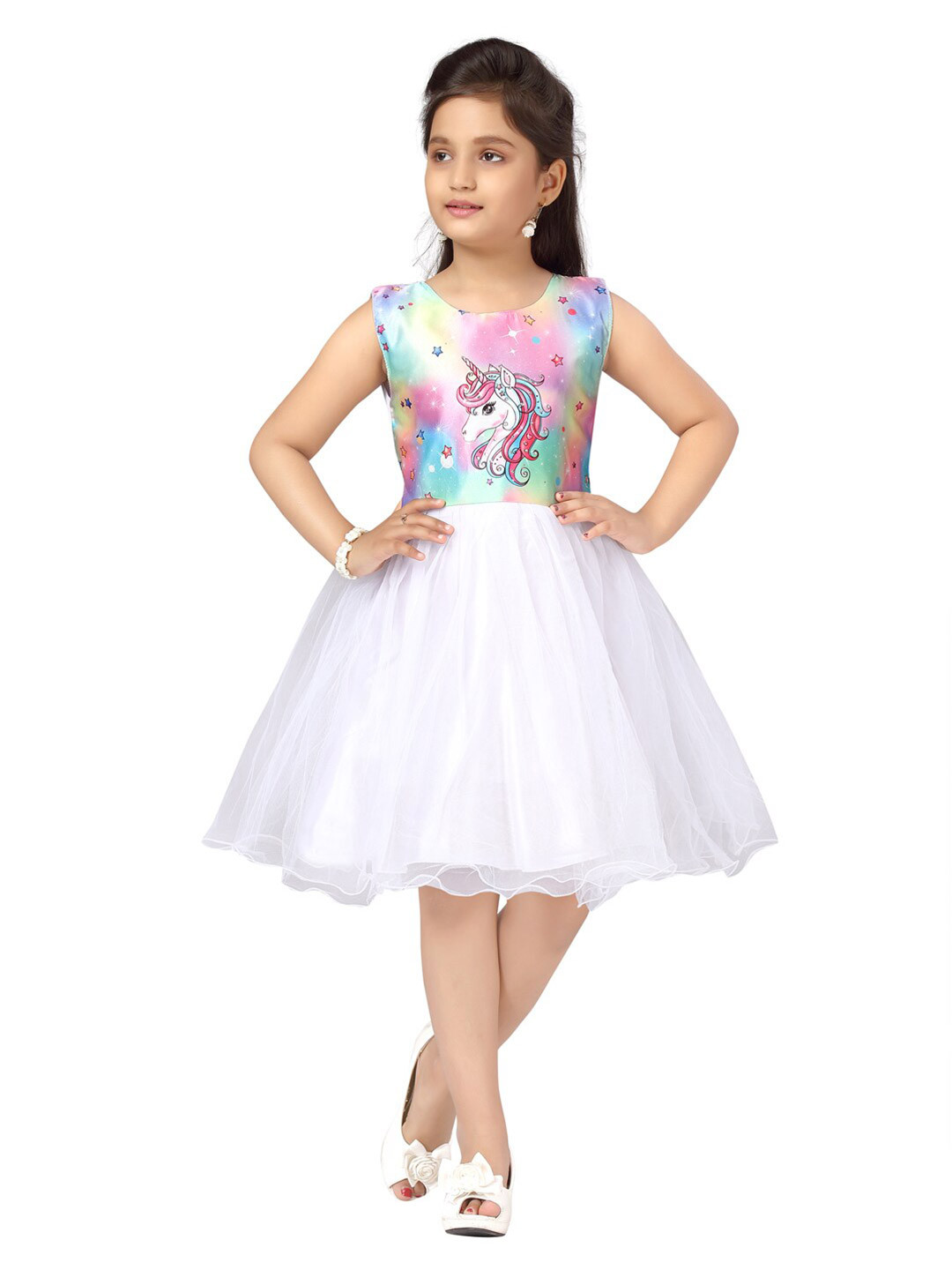Aarika White Floral Net Dress