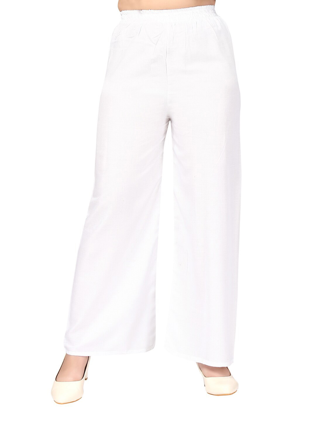 Aarika Girls White Solid  Cotton Handloom Palazzos