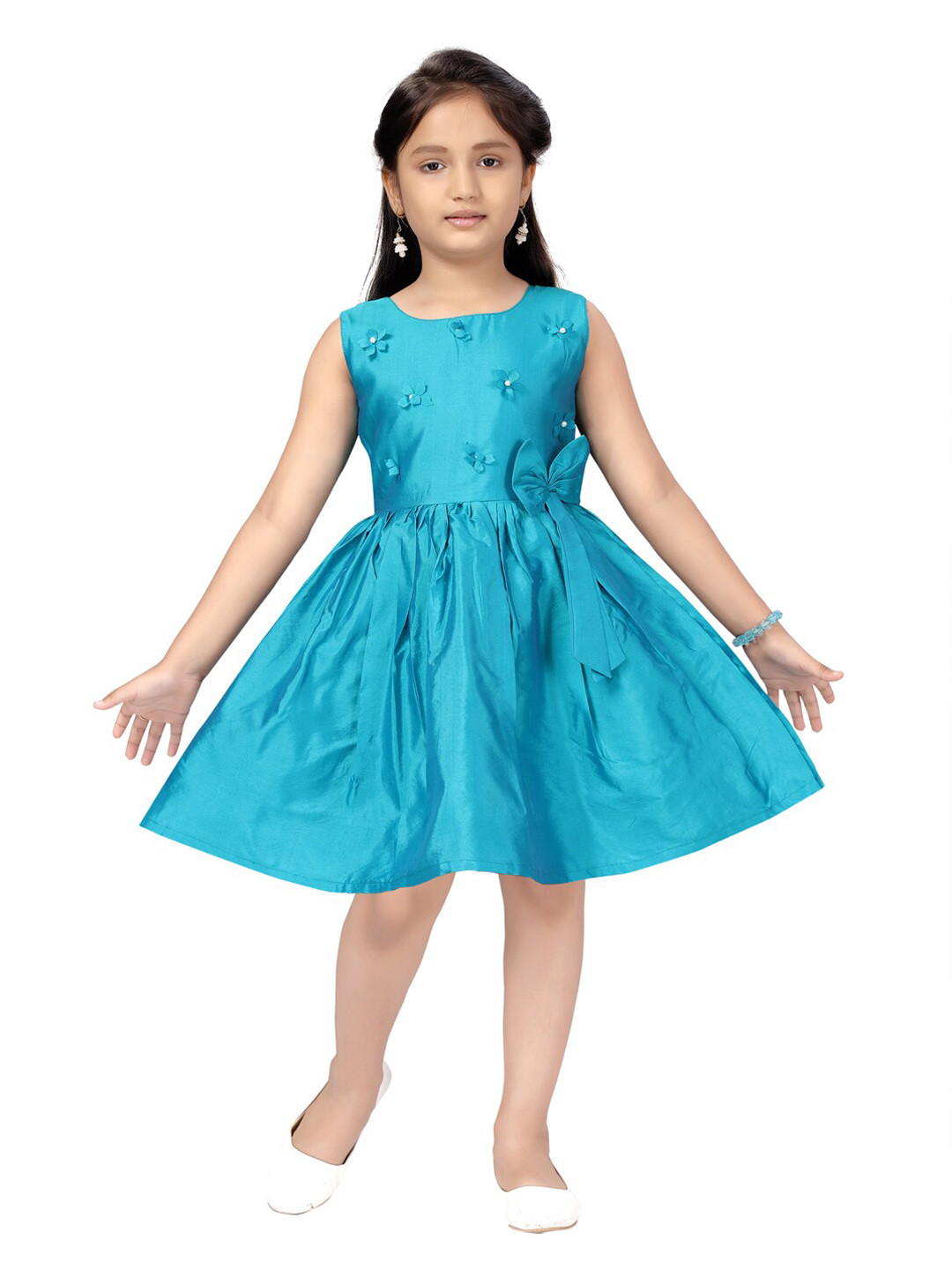 Aarika Teal Green Floral Embroidered Dress