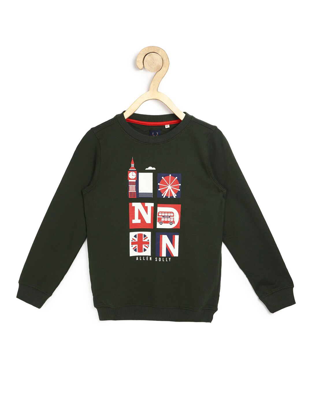 Allen Solly Junior Boys Olive Green Printed Sweatshirt