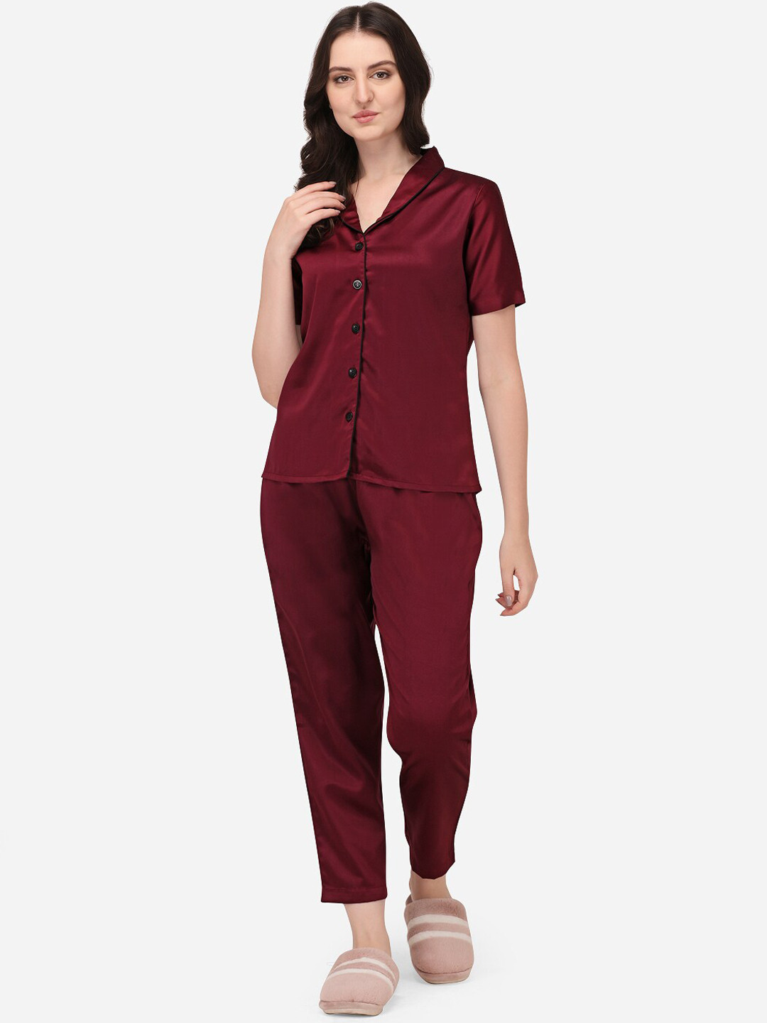 Smarty Pants Women Burgundy Night suit