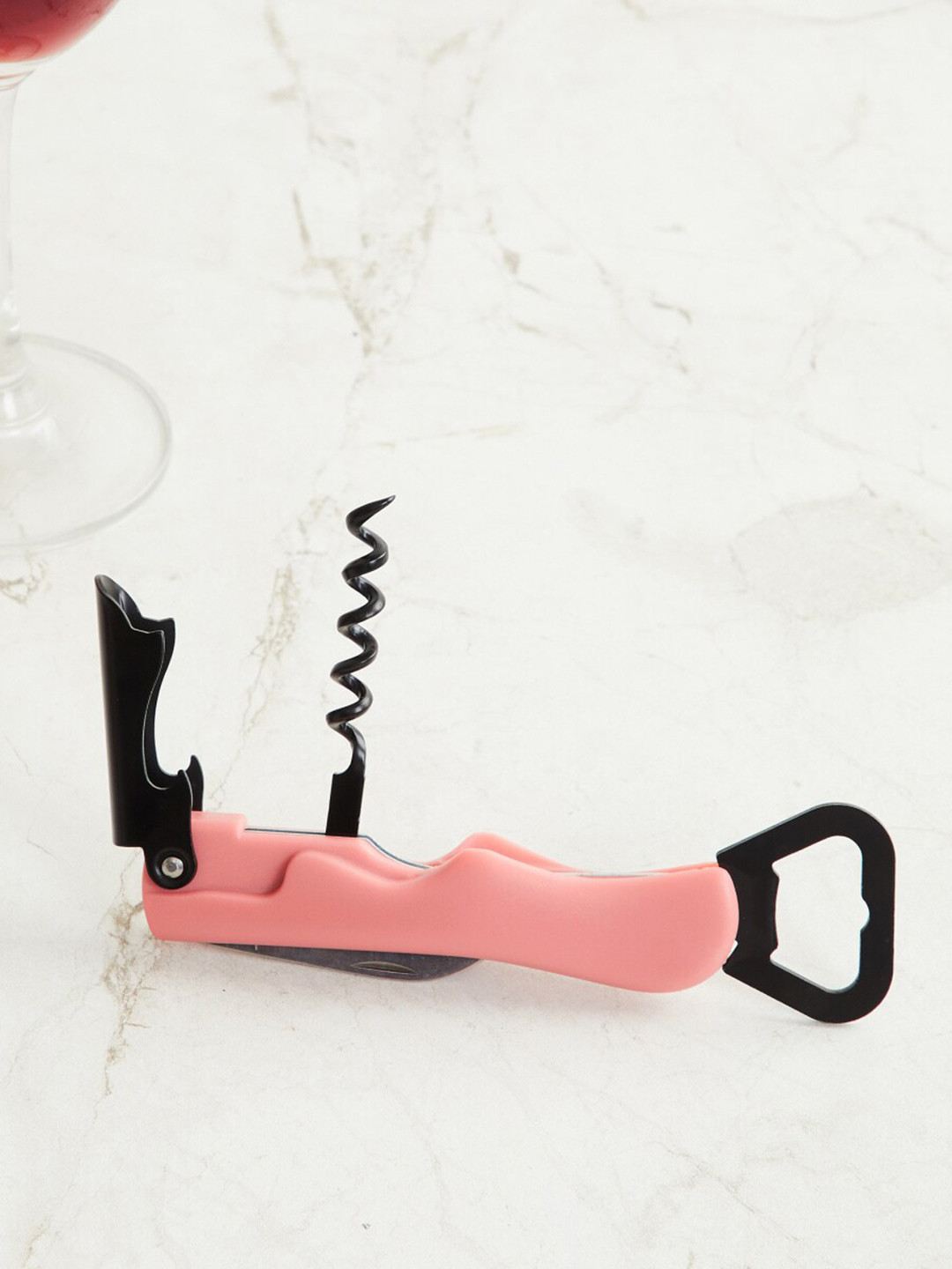 Home Centre Pink Colourblocked Stainless Steel Multi Utility Corkscrew